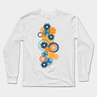 Oranges and Bluebells: a Patterned Spirograph Collage Long Sleeve T-Shirt